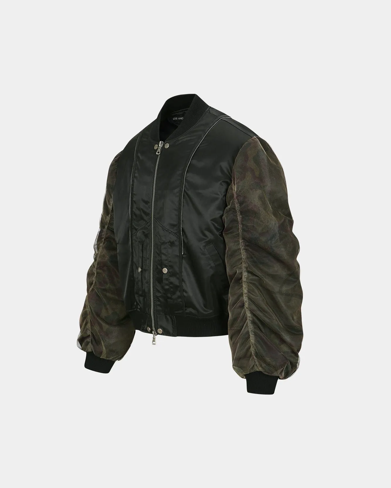 UNISEX MESH SLEEVE BOMBER JACKET awa626u(BLACK)