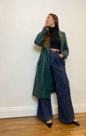 Vintage green leather trench coat